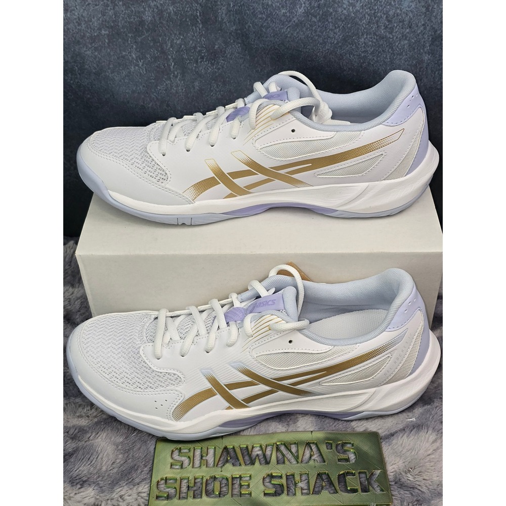 NWT ASICS Gel-Rocket 12 White Gold Lavender Indoor Court Shoes Womens 12